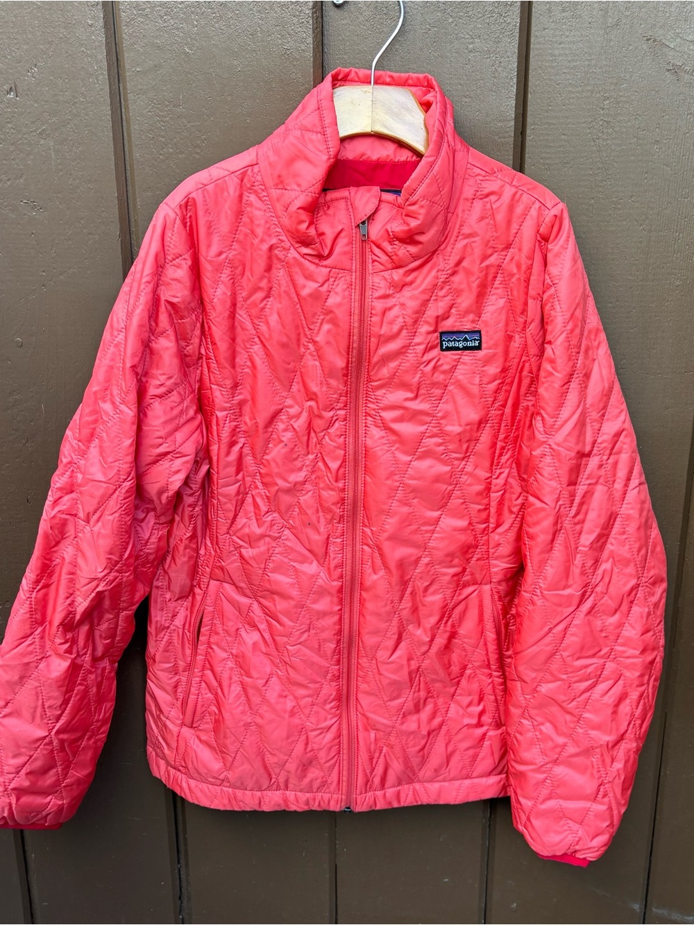 Patagonia Jacket Girls L 12 Pink Primaloft Nano Puff Quilted Full Zip Coat Coral